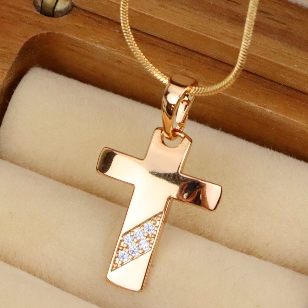 "Cross Pendant with Diagonal Crystal Accent in Rose Gold Finish, XPPT1838